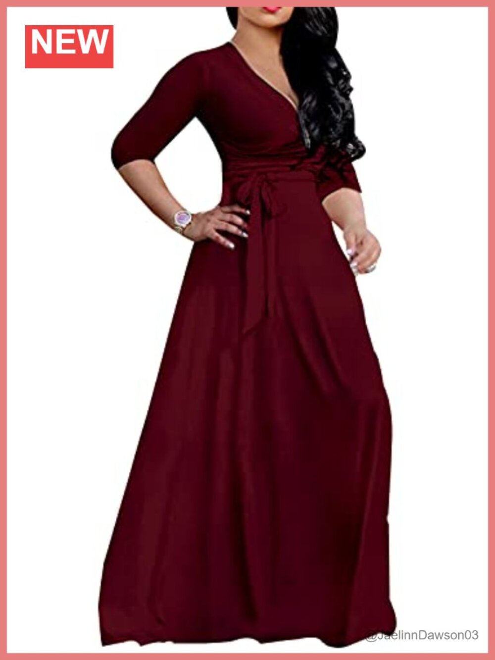 Plus Size Maxi Dress 3/4 Sleeve V-Neck Sundress with Pockets